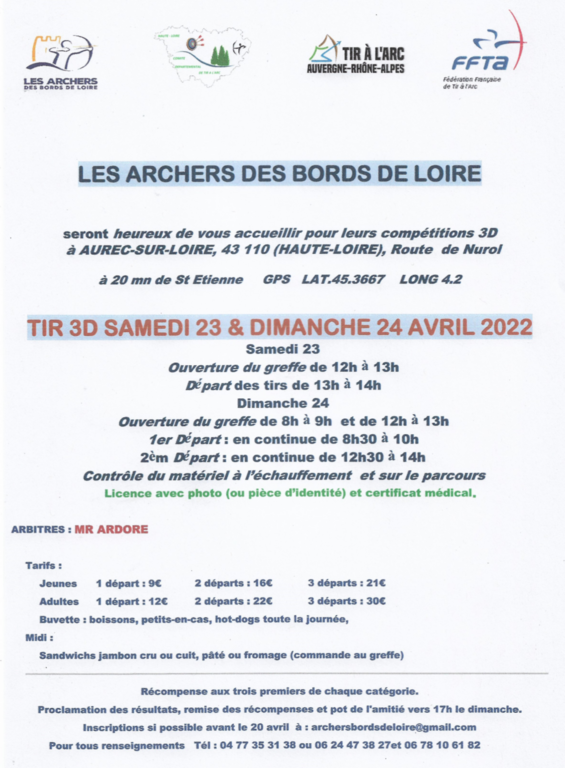 Compétition 3D Aurec-sur-Loire le 23 et 24 Avril 2022